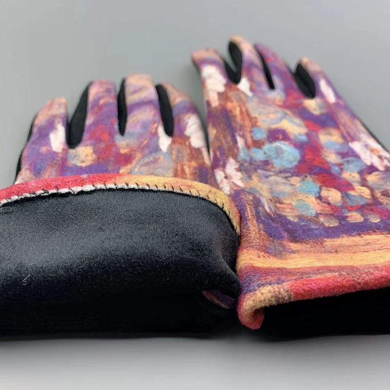 Creativity Van Gogh Oil Painting Gloves Winter Cycling Drive Thicken Women Fashion Print Full Finger Touch Screen Warm Mittens