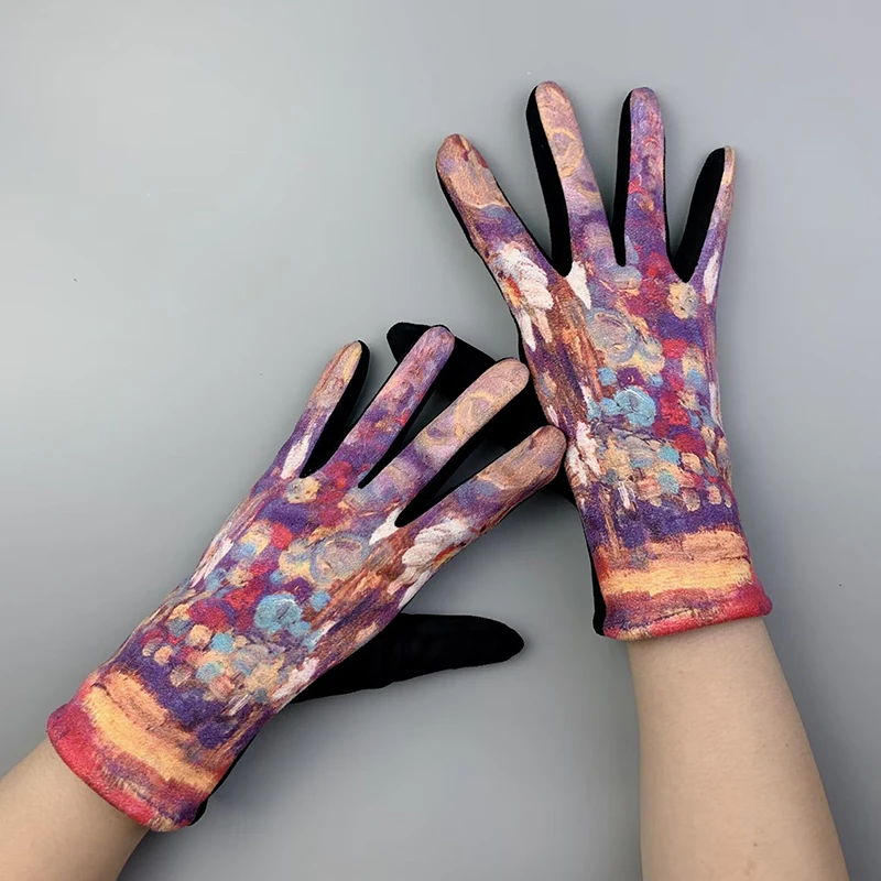 Creativity Van Gogh Oil Painting Gloves Winter Cycling Drive Thicken Women Fashion Print Full Finger Touch Screen Warm Mittens