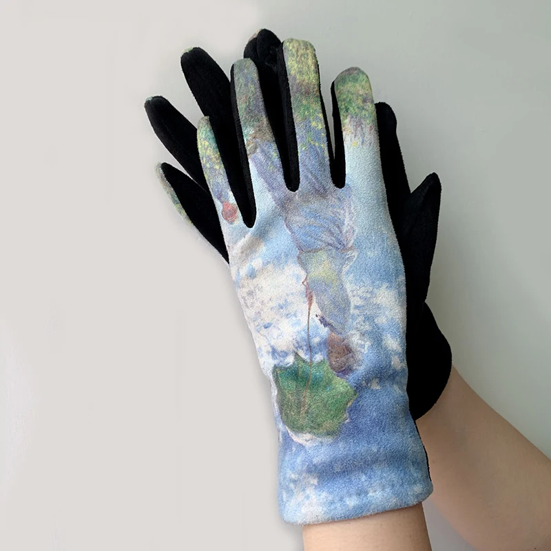 Creativity Van Gogh Oil Painting Gloves Winter Cycling Drive Thicken Women Fashion Print Full Finger Touch Screen Warm Mittens