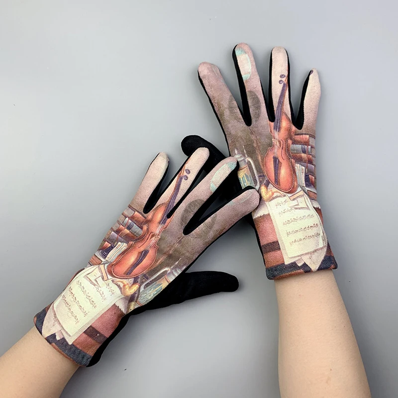 Creativity Van Gogh Oil Painting Gloves Winter Cycling Drive Thicken Women Fashion Print Full Finger Touch Screen Warm Mittens