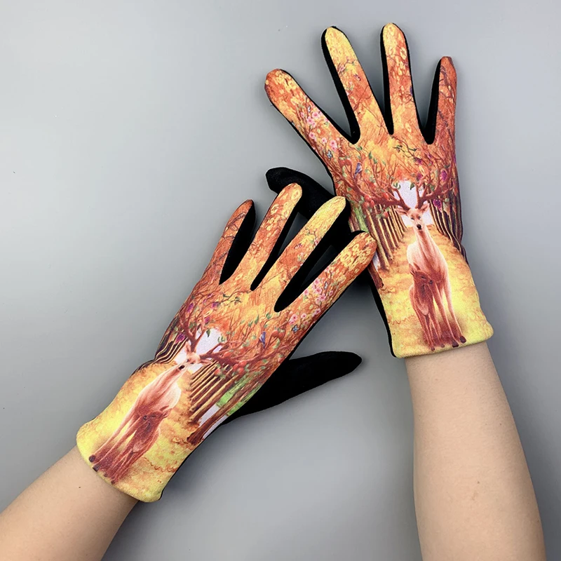 Creativity Van Gogh Oil Painting Gloves Winter Cycling Drive Thicken Women Fashion Print Full Finger Touch Screen Warm Mittens