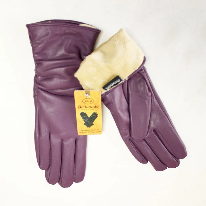 Sheepskin Leather Gloves Women's Fashion Elastic Style Velvet Lining to Keep Warm in Autumn and Winter Retro Color Points