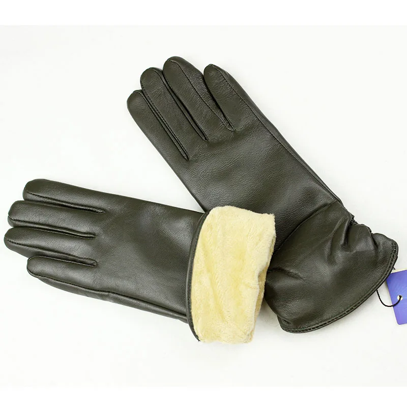 Sheepskin Leather Gloves Women's Fashion Elastic Style Velvet Lining to Keep Warm in Autumn and Winter Retro Color Points