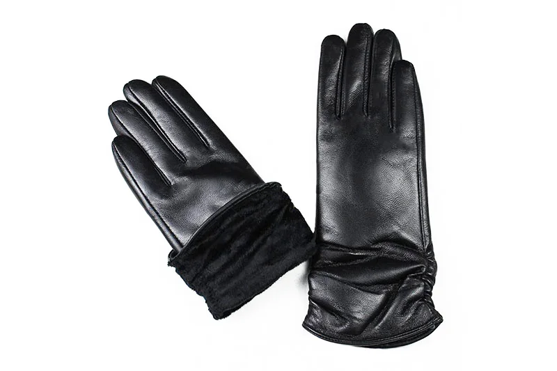Sheepskin Leather Gloves Women's Fashion Elastic Style Velvet Lining to Keep Warm in Autumn and Winter Retro Color Points