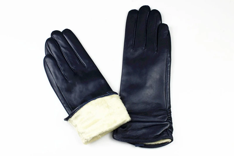 Sheepskin Leather Gloves Women's Fashion Elastic Style Velvet Lining to Keep Warm in Autumn and Winter Retro Color Points