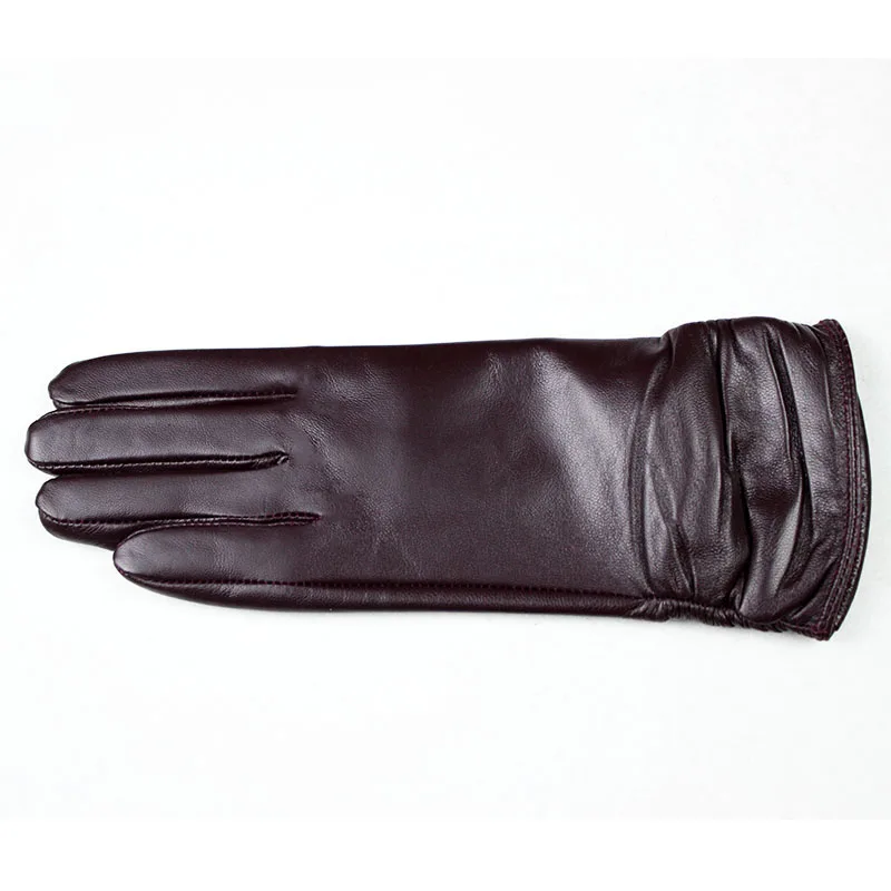 Sheepskin Leather Gloves Women's Fashion Elastic Style Velvet Lining to Keep Warm in Autumn and Winter Retro Color Points