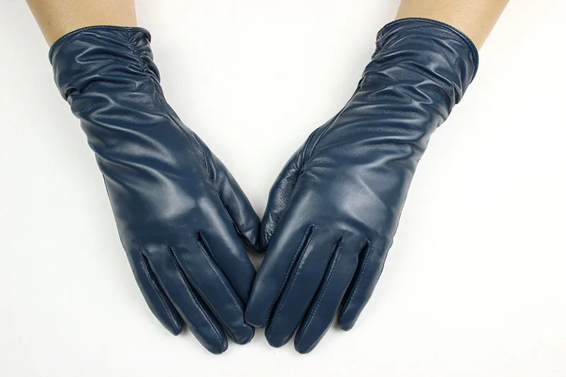 Sheepskin Leather Gloves Women's Fashion Elastic Style Velvet Lining to Keep Warm in Autumn and Winter Retro Color Points