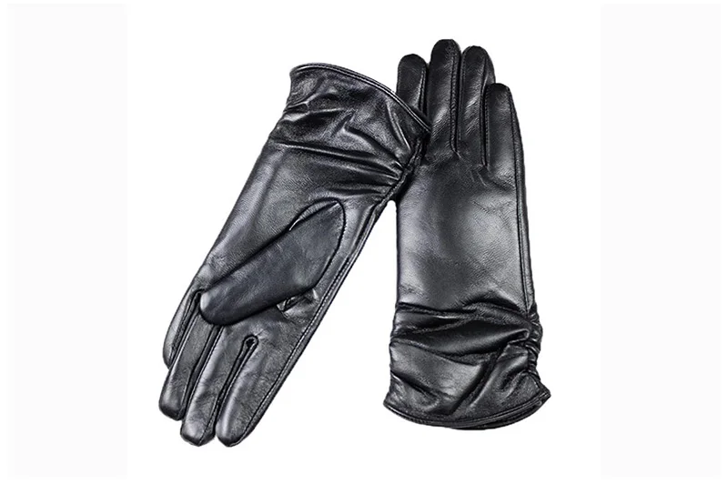 Sheepskin Leather Gloves Women's Fashion Elastic Style Velvet Lining to Keep Warm in Autumn and Winter Retro Color Points