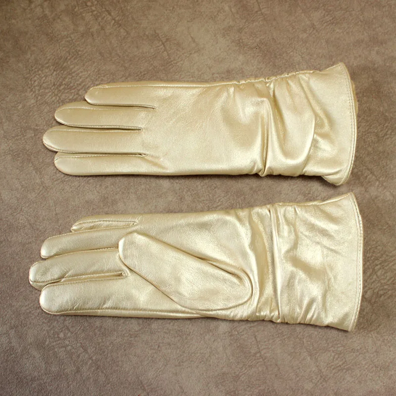 Sheepskin Leather Gloves Women's Fashion Elastic Style Velvet Lining to Keep Warm in Autumn and Winter Retro Color Points