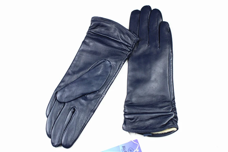 Sheepskin Leather Gloves Women's Fashion Elastic Style Velvet Lining to Keep Warm in Autumn and Winter Retro Color Points