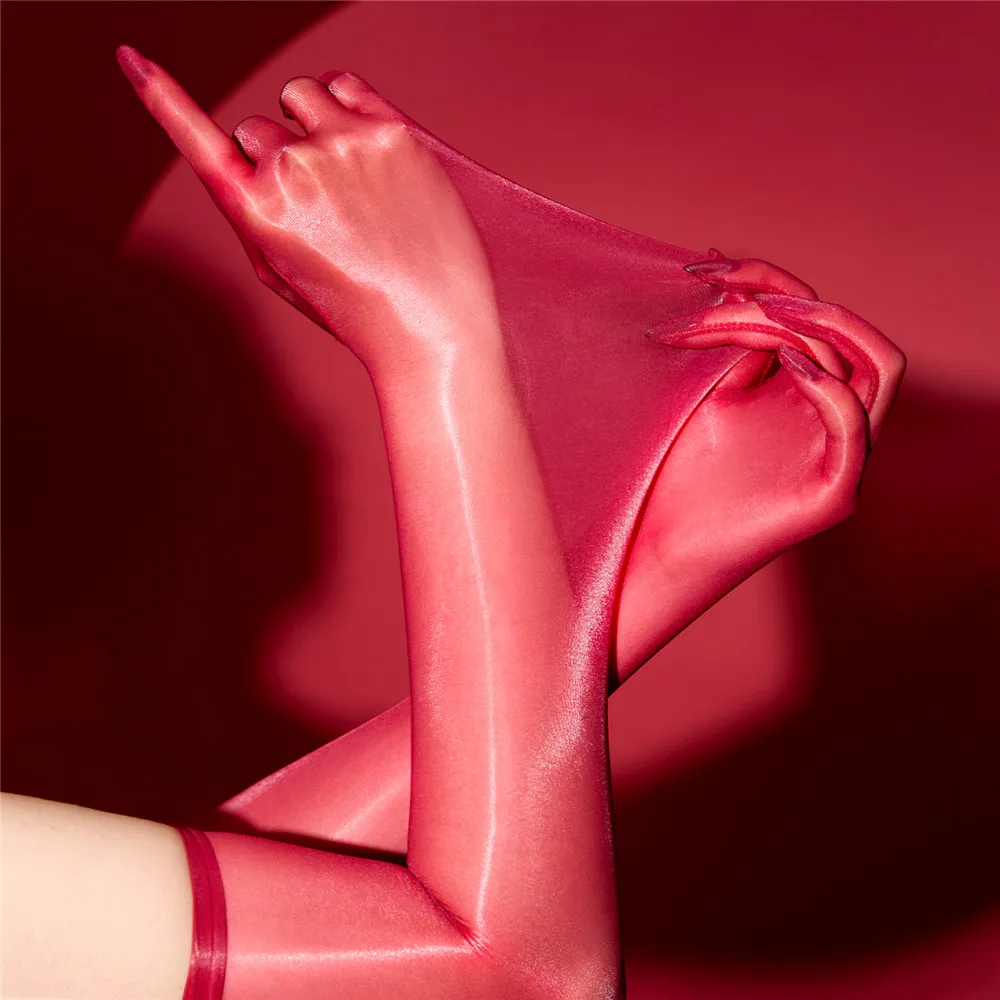 Sexy Women 1D Thin Glove Elastic Oil Glossy Shiny Long Finger Glove Sheer See Through Long Glove Driving Dance Gloves