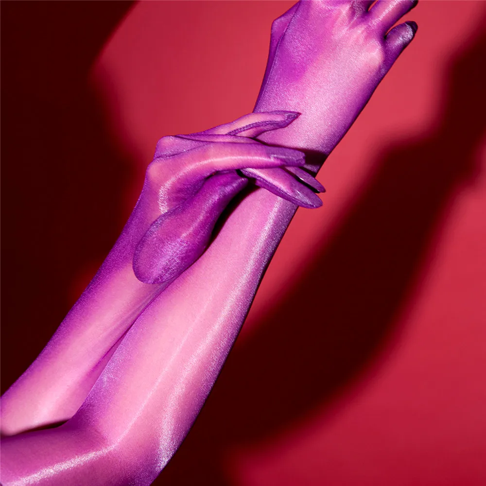 Sexy Women 1D Thin Glove Elastic Oil Glossy Shiny Long Finger Glove Sheer See Through Long Glove Driving Dance Gloves