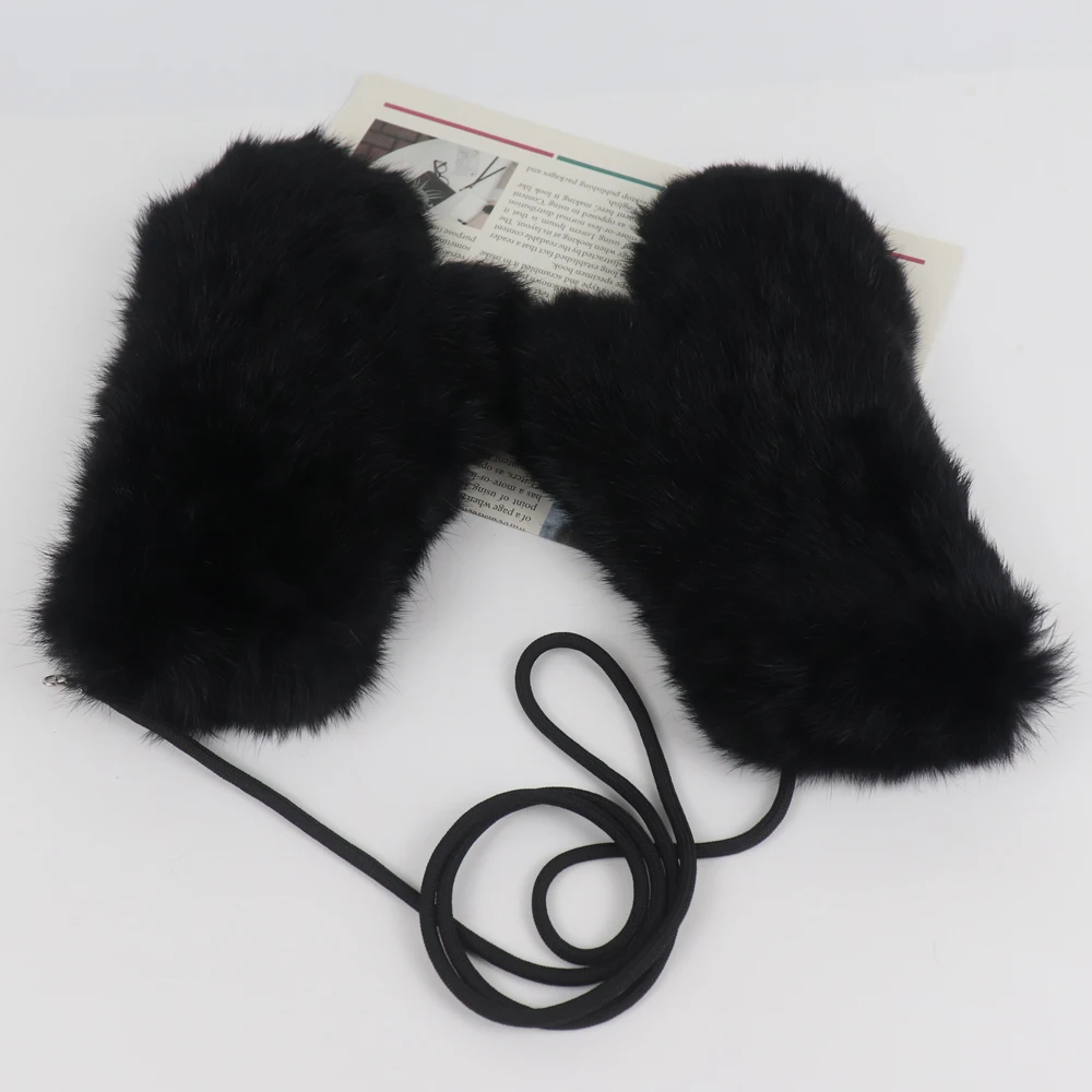Winter Outdoor Hot Sale Women 100% Real Rabbit Fur Gloves Playing with Snow Keep Warm Mittens Female Natural Rabbit Fur Gloves