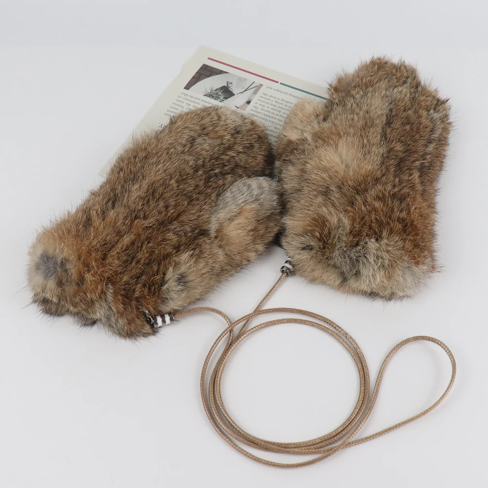 Winter Outdoor Hot Sale Women 100% Real Rabbit Fur Gloves Playing with Snow Keep Warm Mittens Female Natural Rabbit Fur Gloves