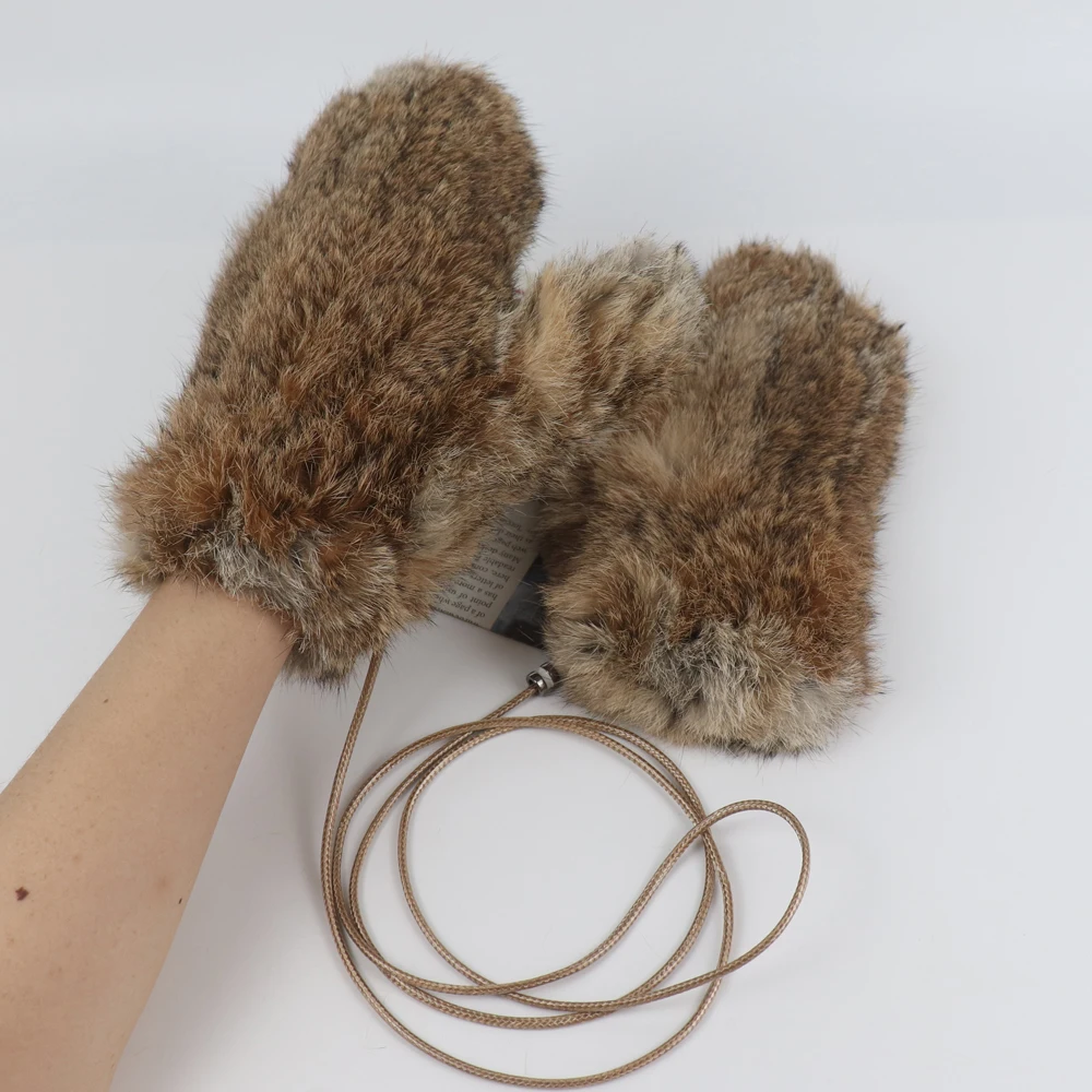 Winter Outdoor Hot Sale Women 100% Real Rabbit Fur Gloves Playing with Snow Keep Warm Mittens Female Natural Rabbit Fur Gloves