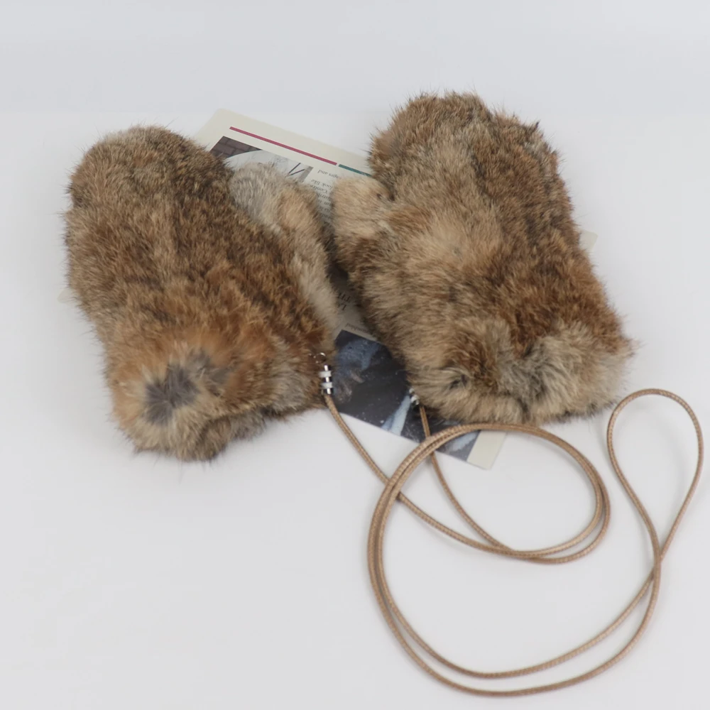 Winter Outdoor Hot Sale Women 100% Real Rabbit Fur Gloves Playing with Snow Keep Warm Mittens Female Natural Rabbit Fur Gloves