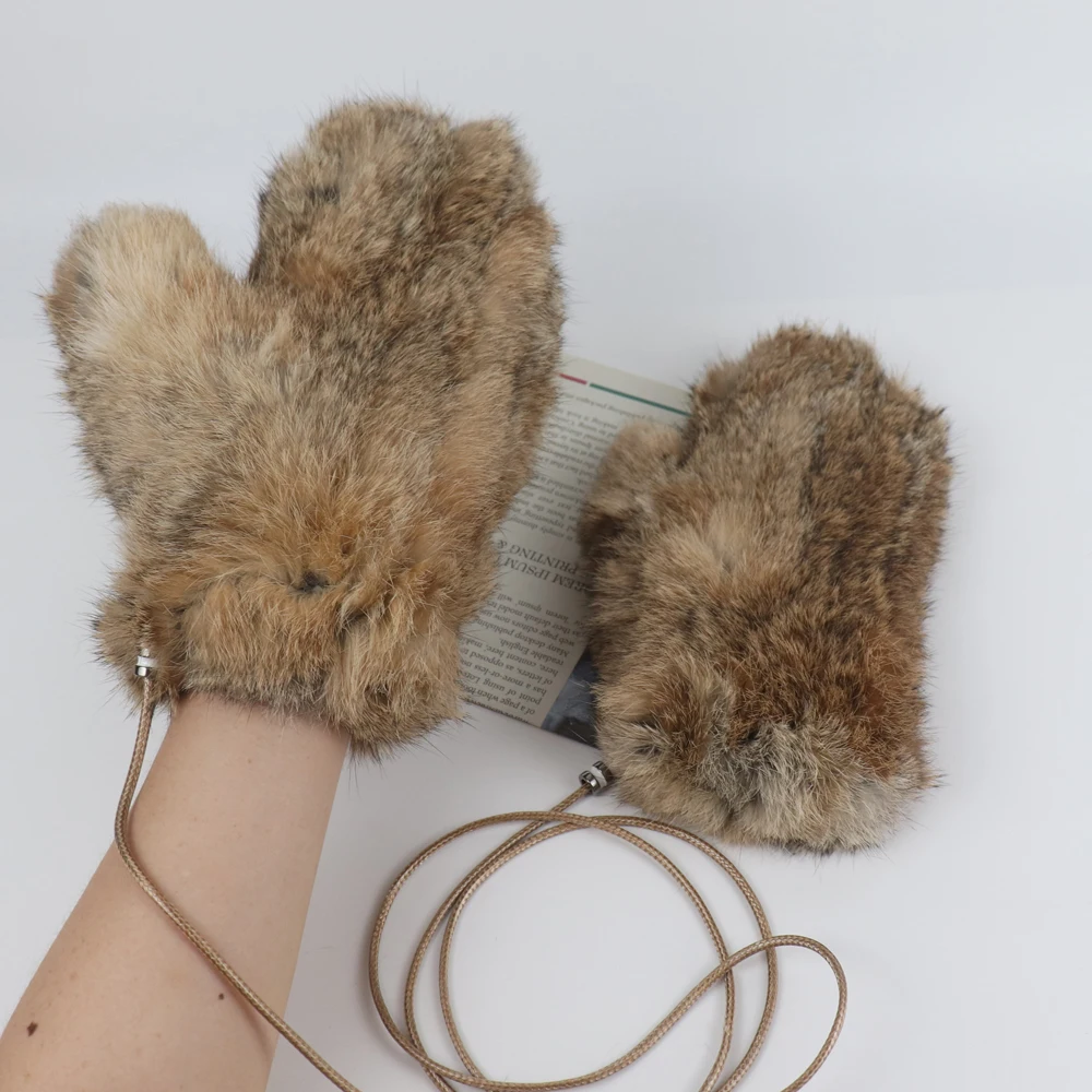 Winter Outdoor Hot Sale Women 100% Real Rabbit Fur Gloves Playing with Snow Keep Warm Mittens Female Natural Rabbit Fur Gloves