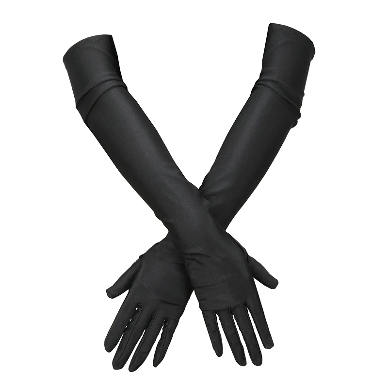 Women Long Gloves Finger Elbow Protection Opera Evening Party Prom Costume Adult Fashion Accessories Breathable Black Mittens