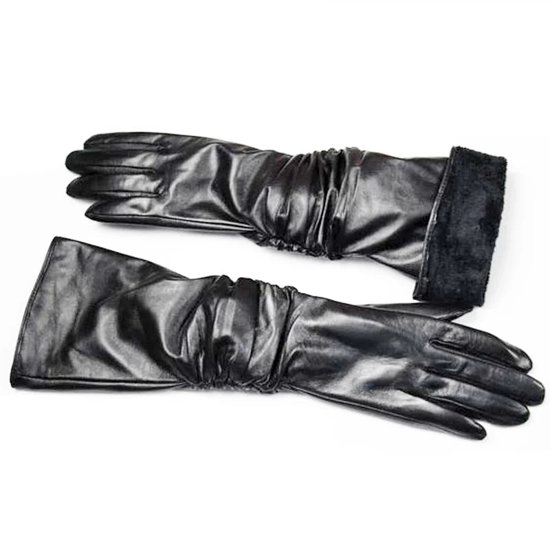 Women's Long Leather Gloves Colorful Sheepskin Velvet Lined Fashionable Warm Sunscreen Autumn Winter Gloves