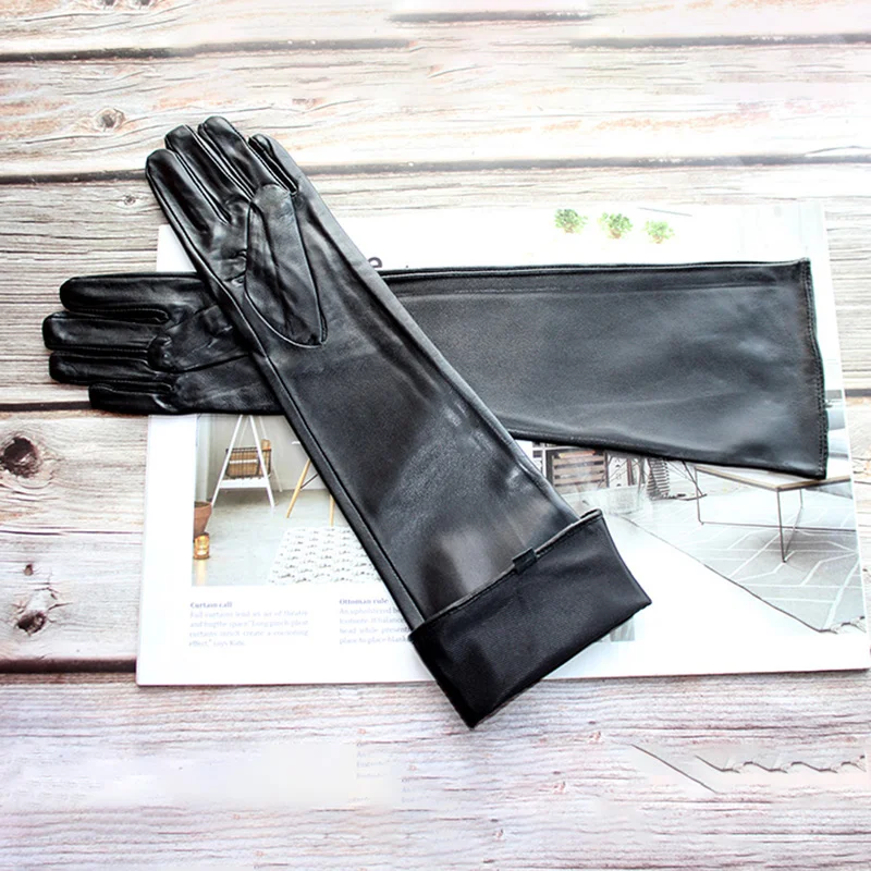 Women's Long Leather Gloves Colorful Sheepskin Velvet Lined Fashionable Warm Sunscreen Autumn Winter Gloves