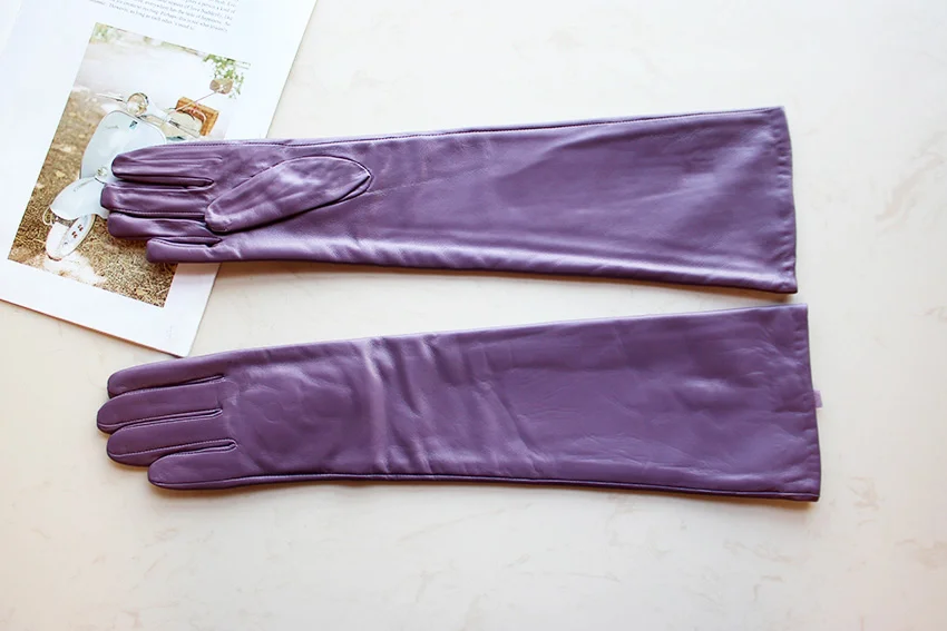 Women's Long Leather Gloves Colorful Sheepskin Velvet Lined Fashionable Warm Sunscreen Autumn Winter Gloves