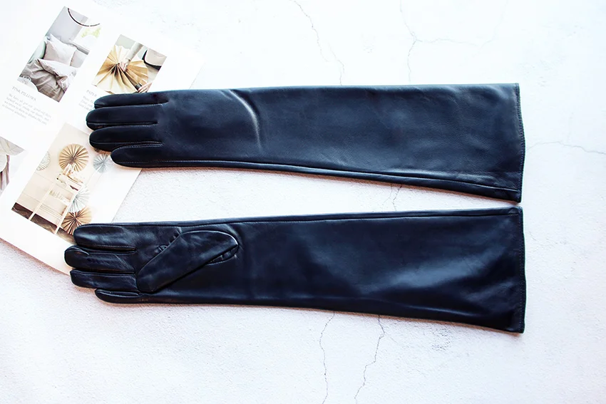 Women's Long Leather Gloves Colorful Sheepskin Velvet Lined Fashionable Warm Sunscreen Autumn Winter Gloves
