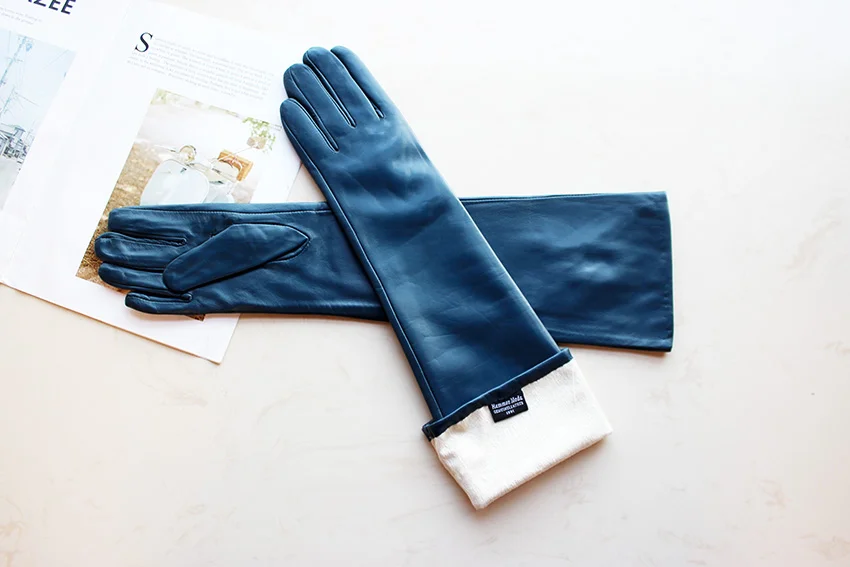 Women's Long Leather Gloves Colorful Sheepskin Velvet Lined Fashionable Warm Sunscreen Autumn Winter Gloves