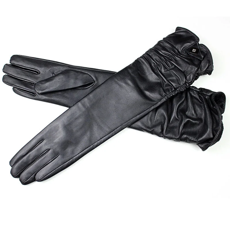 Women's Long Leather Gloves Colorful Sheepskin Velvet Lined Fashionable Warm Sunscreen Autumn Winter Gloves
