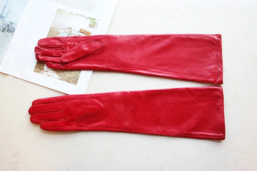 Women's Long Leather Gloves Colorful Sheepskin Velvet Lined Fashionable Warm Sunscreen Autumn Winter Gloves