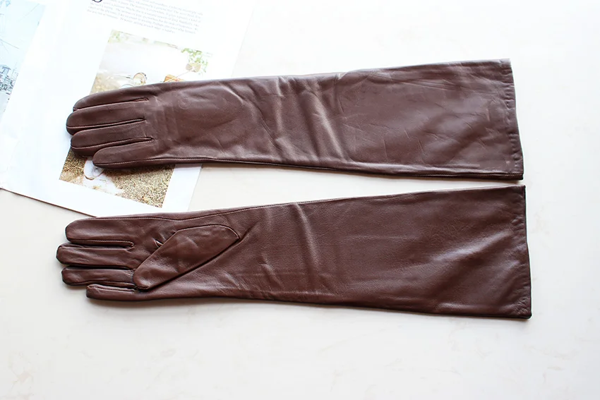 Women's Long Leather Gloves Colorful Sheepskin Velvet Lined Fashionable Warm Sunscreen Autumn Winter Gloves