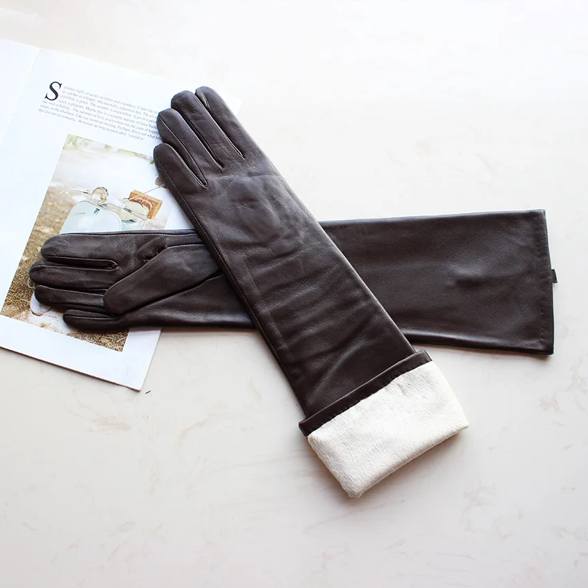 Women's Long Leather Gloves Colorful Sheepskin Velvet Lined Fashionable Warm Sunscreen Autumn Winter Gloves