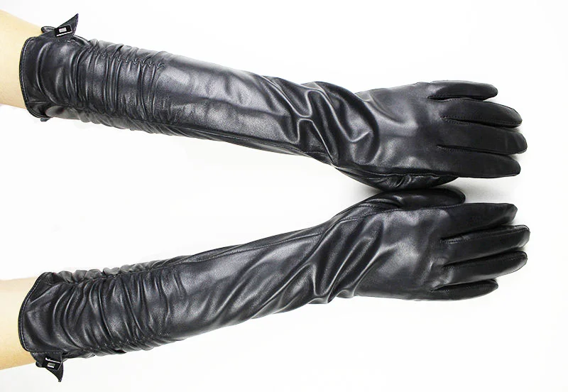 Women's Long Leather Gloves Colorful Sheepskin Velvet Lined Fashionable Warm Sunscreen Autumn Winter Gloves