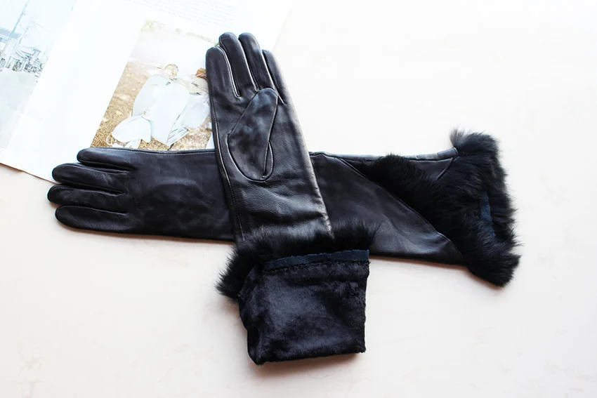 Women's Long Leather Gloves Colorful Sheepskin Velvet Lined Fashionable Warm Sunscreen Autumn Winter Gloves