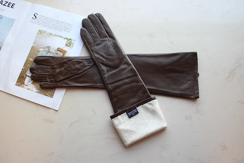 Women's Long Leather Gloves Colorful Sheepskin Velvet Lined Fashionable Warm Sunscreen Autumn Winter Gloves