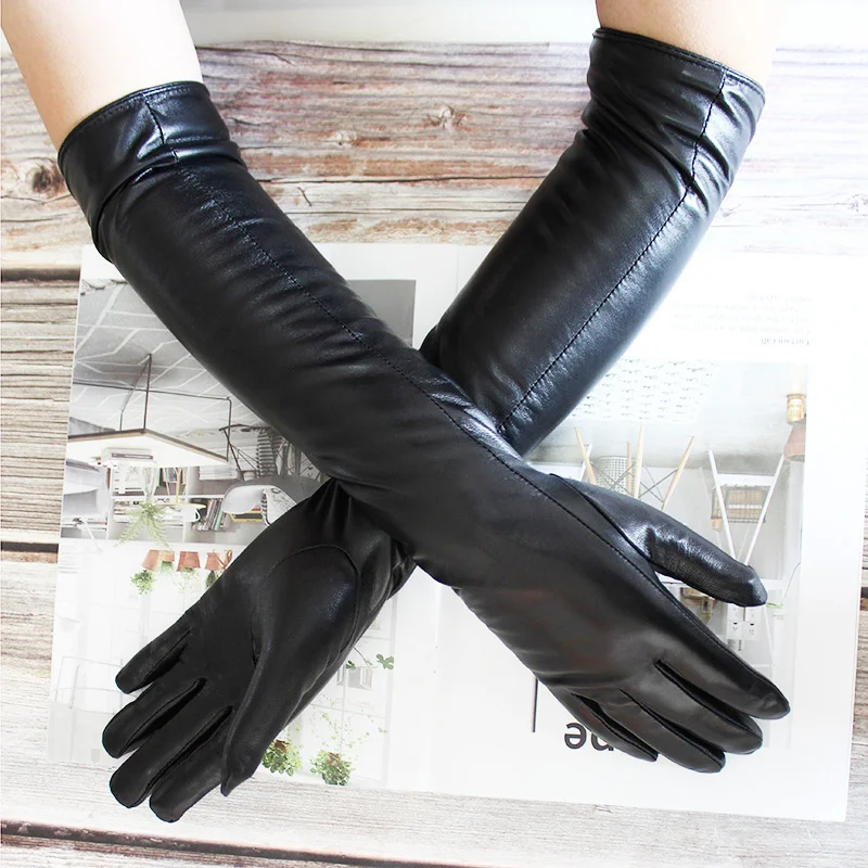 Women's Long Leather Gloves Colorful Sheepskin Velvet Lined Fashionable Warm Sunscreen Autumn Winter Gloves