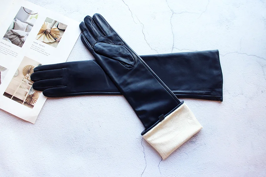 Women's Long Leather Gloves Colorful Sheepskin Velvet Lined Fashionable Warm Sunscreen Autumn Winter Gloves