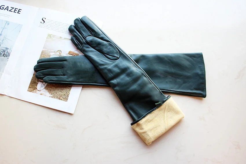 Women's Long Leather Gloves Colorful Sheepskin Velvet Lined Fashionable Warm Sunscreen Autumn Winter Gloves