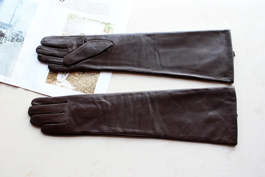 Women's Long Leather Gloves Colorful Sheepskin Velvet Lined Fashionable Warm Sunscreen Autumn Winter Gloves