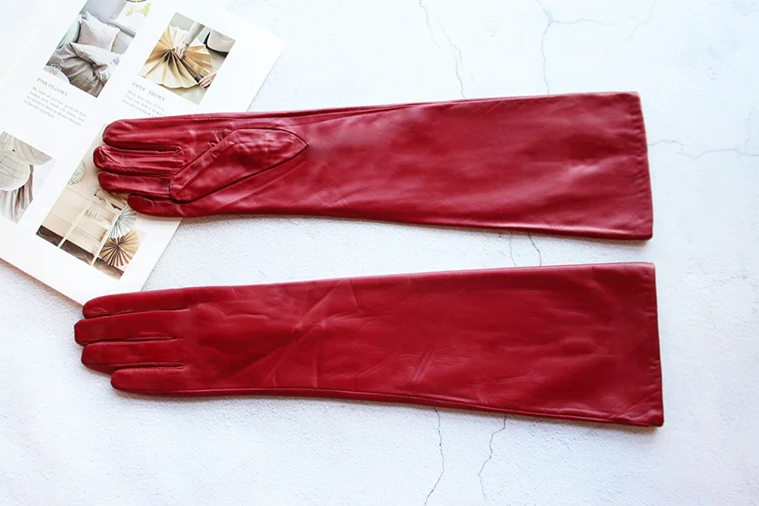 Women's Long Leather Gloves Colorful Sheepskin Velvet Lined Fashionable Warm Sunscreen Autumn Winter Gloves