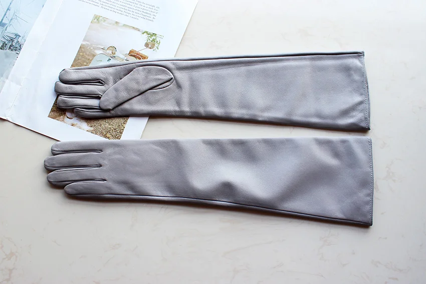 Women's Long Leather Gloves Colorful Sheepskin Velvet Lined Fashionable Warm Sunscreen Autumn Winter Gloves