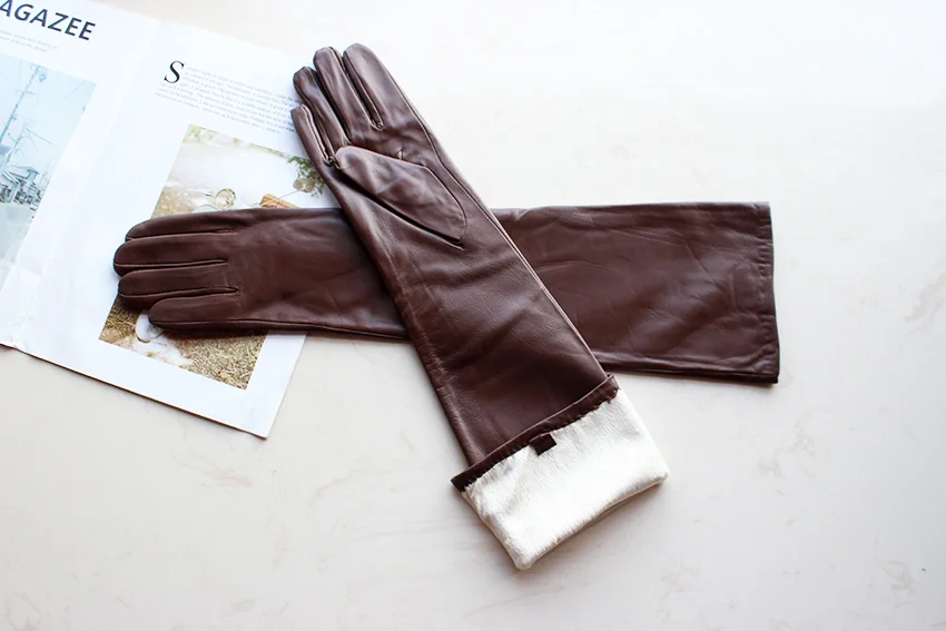 Women's Long Leather Gloves Colorful Sheepskin Velvet Lined Fashionable Warm Sunscreen Autumn Winter Gloves