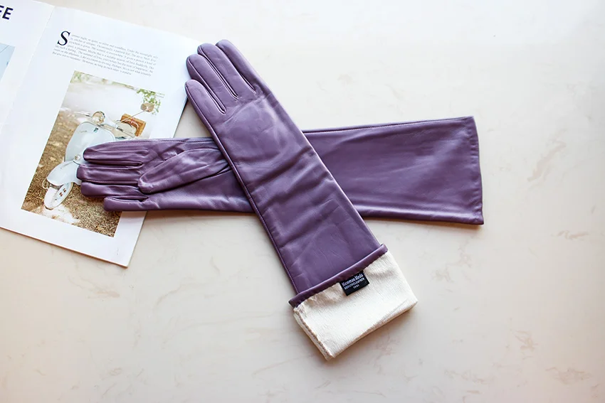 Women's Long Leather Gloves Colorful Sheepskin Velvet Lined Fashionable Warm Sunscreen Autumn Winter Gloves