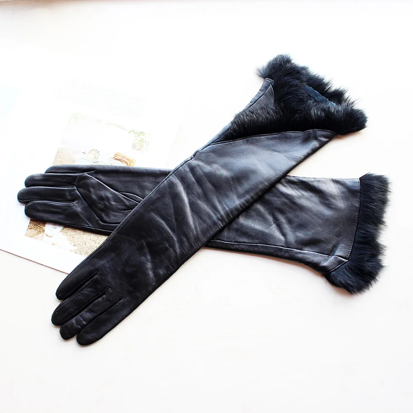 Women's Long Leather Gloves Colorful Sheepskin Velvet Lined Fashionable Warm Sunscreen Autumn Winter Gloves