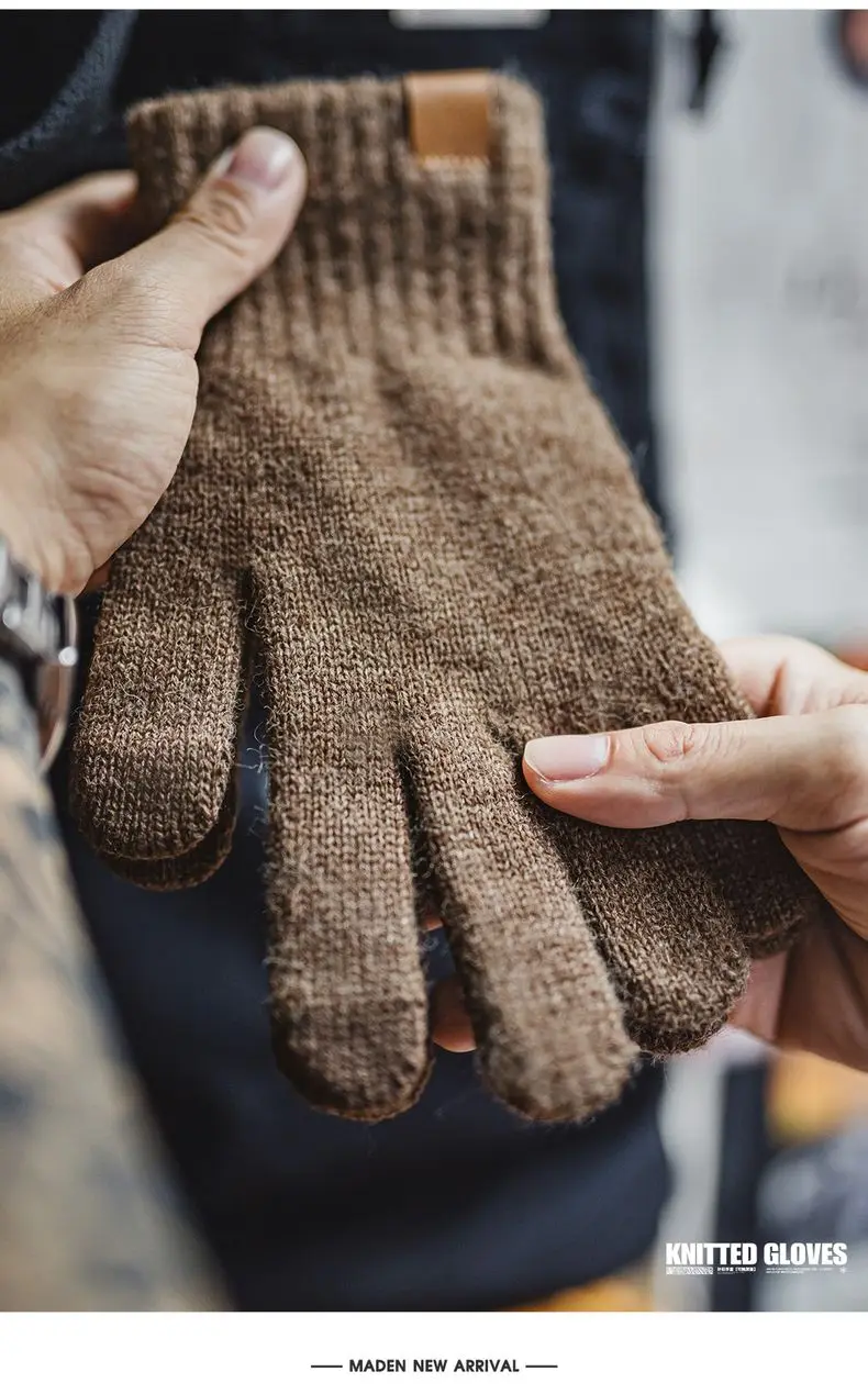 Maden Vintage Polar Fleece Gloves Touchscreen Individual Fingers Ribbed Cuff Windproof Warm Gloves Unisex Gift for Fall Winter