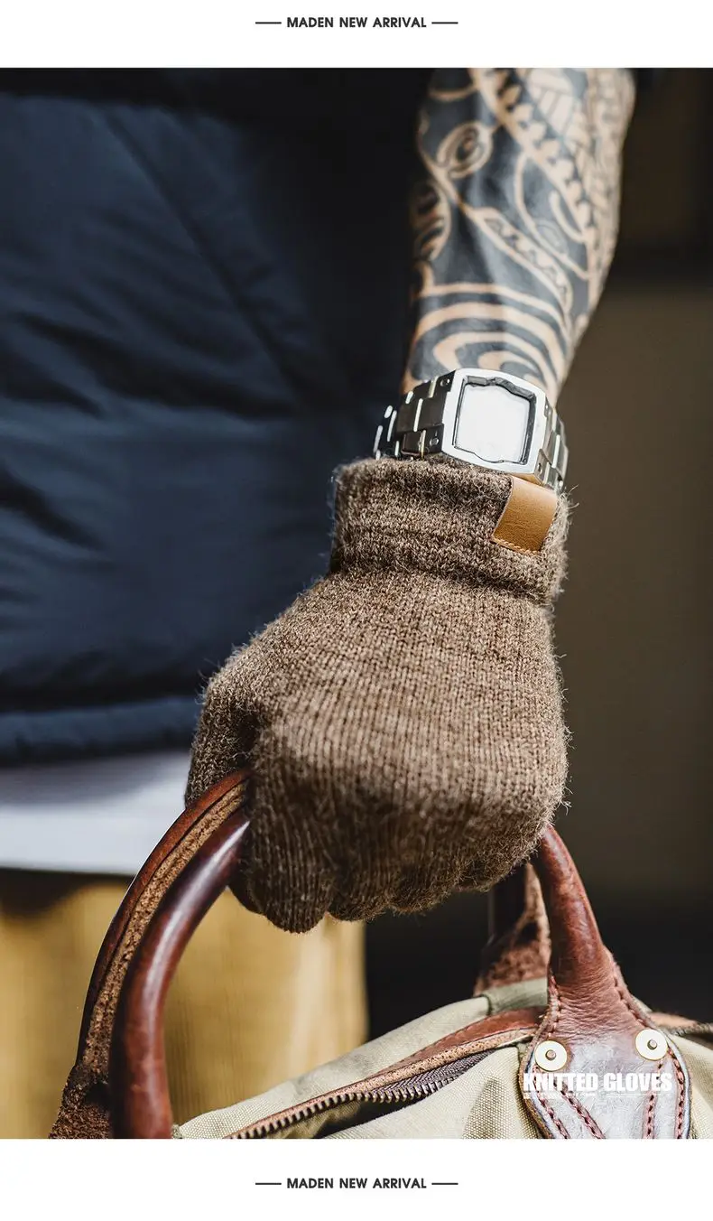 Maden Vintage Polar Fleece Gloves Touchscreen Individual Fingers Ribbed Cuff Windproof Warm Gloves Unisex Gift for Fall Winter