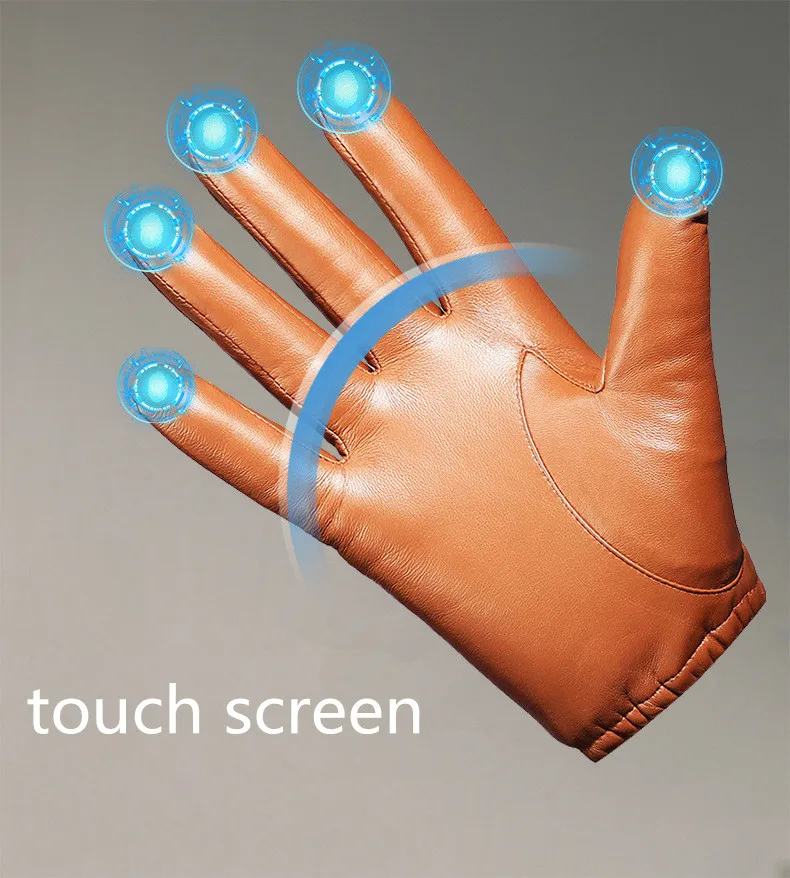 New 2022 Men Business Sheepskin Leather Gloves Winter Full Finger Touch Screen Brown Gloves Riding Motorcycle Gloves