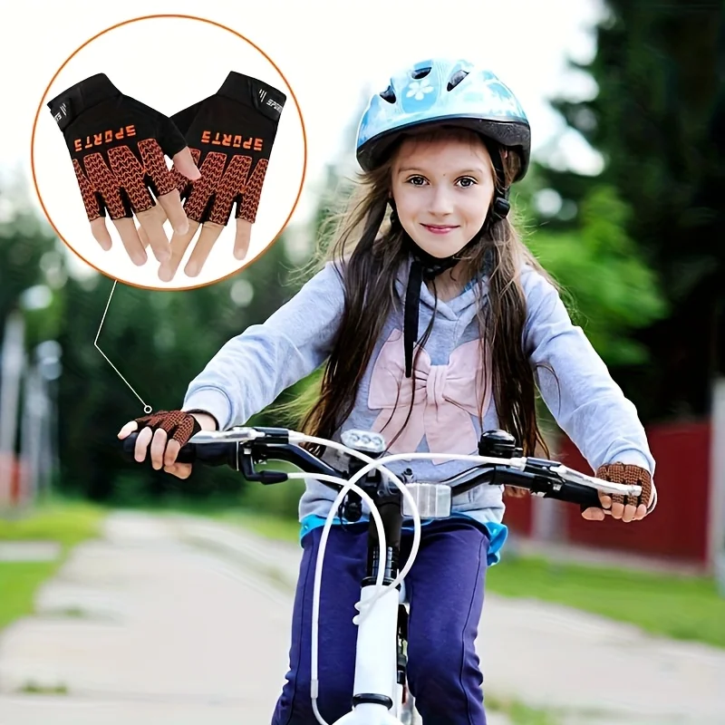 Kid Sports Gloves Breathable Sweat-Absorbing Quick-Dry Cycling Gloves Girls Boys Adjustable Anti-Slip Climbing Fishing Gloves