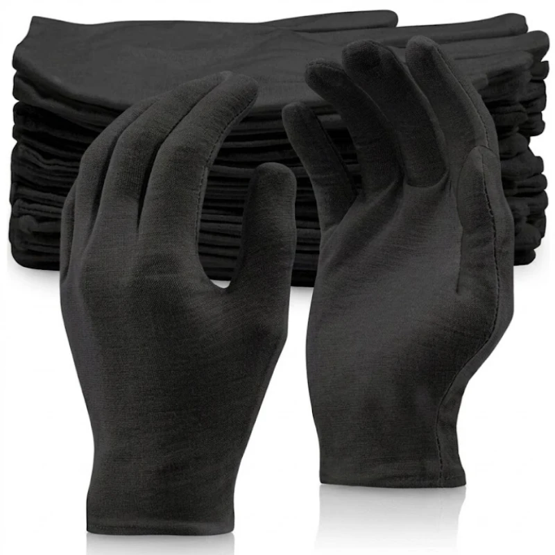 6-12Pairs Black Cotton Gloves Soft Moisturizing Overnight Eczema Cloth Gloves Stretch Washable Jewelry Inspection Working Gloves