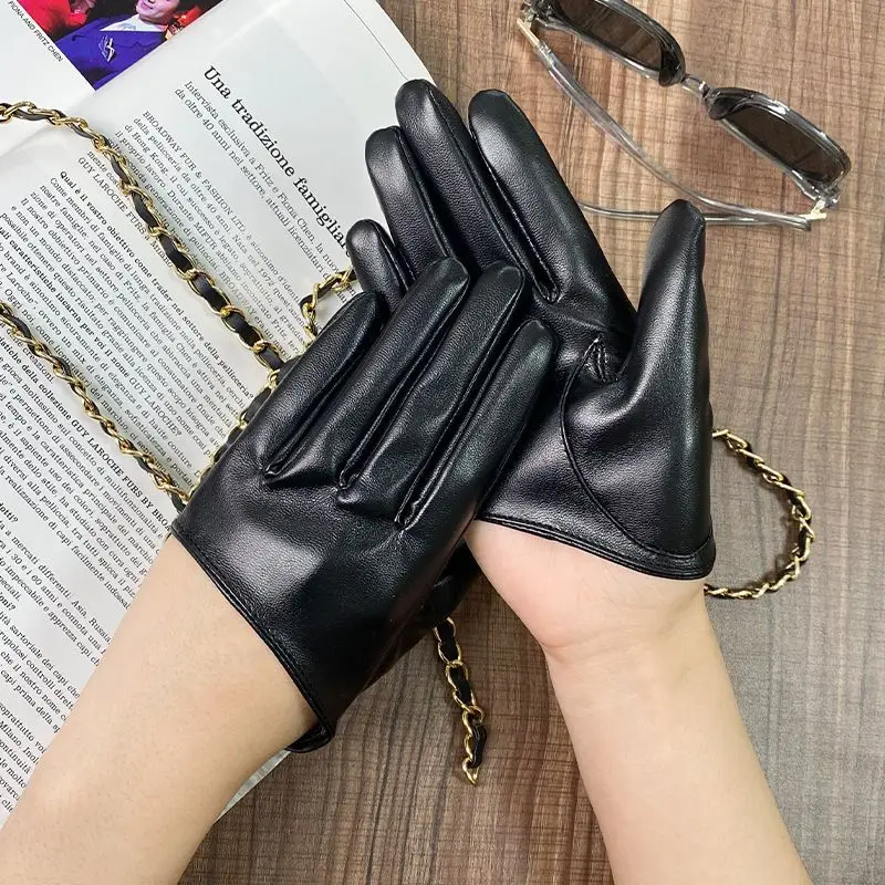 Women Black Sexy PU Leather Punk Style Half Palm Gloves Dancing Pole Dance Party Club Show Stage Performance Costume Mittens