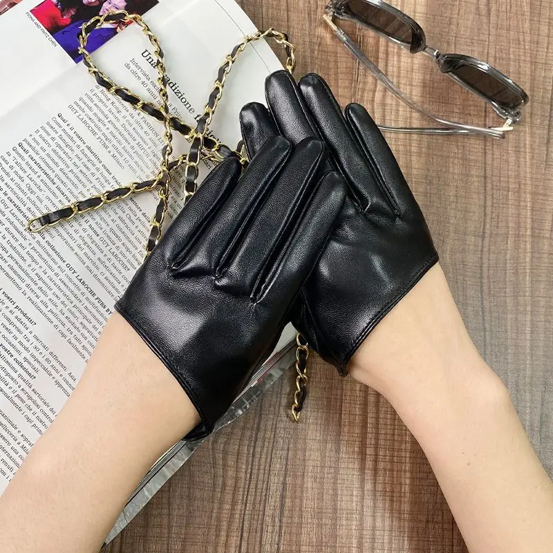 Women Black Sexy PU Leather Punk Style Half Palm Gloves Dancing Pole Dance Party Club Show Stage Performance Costume Mittens